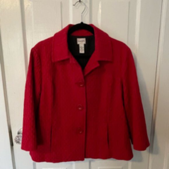 CHICO'S Red Jacket with 3/4 length sleeves, textured cotton, lined Size 2 - Picture 2 of 6